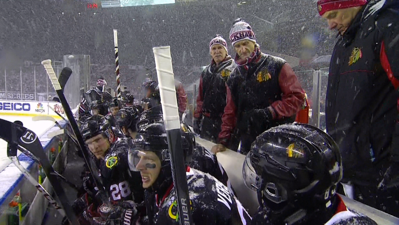 Illustration for article titled Blackhawks Score First Goal In Stadium Series Snowstorm
